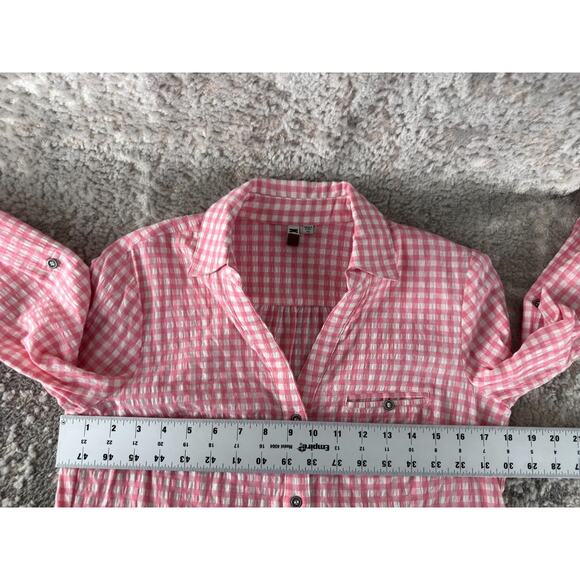 Kut From The Cloth Size XS Plaid V Neck Casual Button Top Pink Long Sleeve - Picture 4 of 8